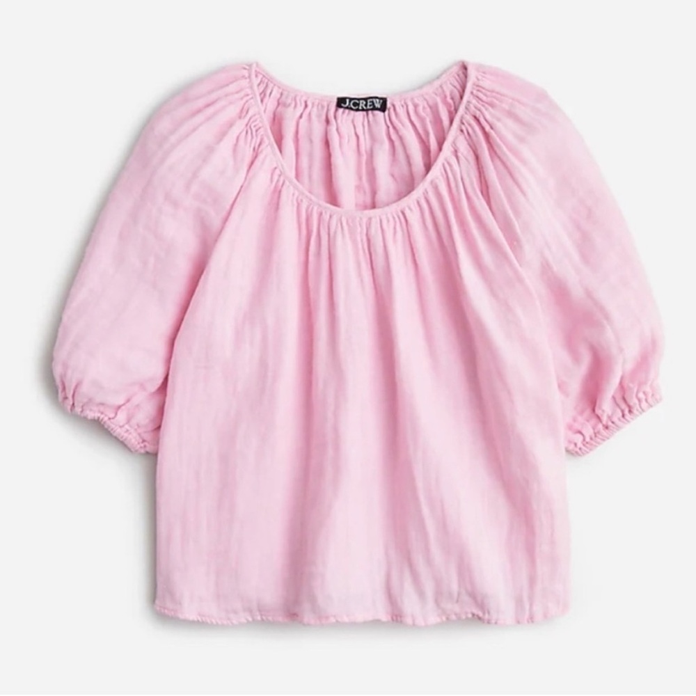 J. Crew Swingy Puff Sleeve Top Cotton Linen Blend Gauze Size Medium Pink Blouse